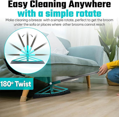 Magic Broom Squeegee Dog Pet Hair Remover, Rotatable, Height Adjustment - Silicone Broom Pet Hair Remover for All-Surfaces Hardwood Floors, Rugs, Tile, Glass, Liquid-Dirt with 50" Handle