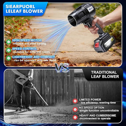 21V Cordless Leaf Blower with Batteries and Charger–980000RPM,Lightweight High-Speed Air Blower for Lawn Care,Patio& Driveway to Cleaning Leaves and Dust,2.6AH Batteries