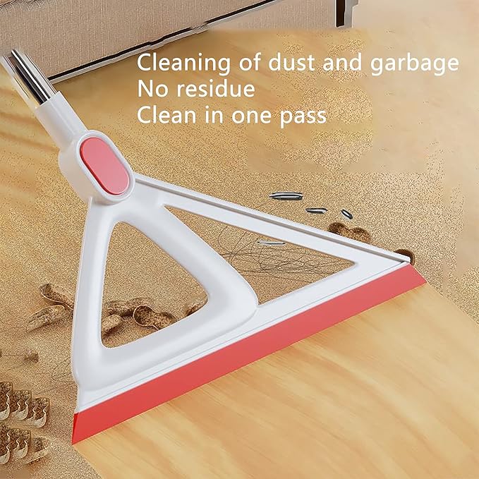 Multifunction Rubber Air Broom, Rubber Squeegee Broom with 53" Long Handle, Silicone Floor Scraping Sweeper for Floor Bathroom Foam Kitchen Shower Tile Marble Pet Hair Fur Glass Window Clean, Orange