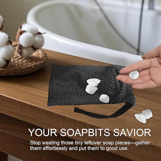 2 Pack Soap Bag Deep Exfoliating,Bar Soap Pouch Saver Pocket,Body Scrubber Shower Bath Sponge Loofah (Black)