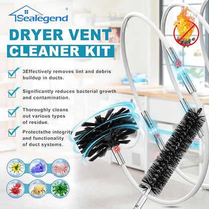 Sealegend 40 Feet Dryer Vent Cleaner Kit/Lint Remover/Upgraded Flexible Quick-Snap Brush with Drill Attachment/Fireplace Chimney Brushes for Easy to Use/Works with or Without Power Drill