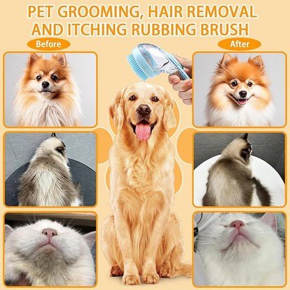 7 PCS Pet Bath Brush Set, Dog Bath Brush with Shampoo Dispenser, Cat Chin Cleaning Brush, Dog Toothbrush, Adjustable Glove Massage Brush Pet Scrubber for Bathing Long Short Haired Dogs Cats (Rose Red)