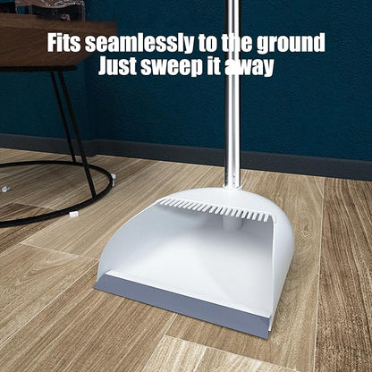 Broom and Dustpan Combo for Office, Broom and Dustpan Set for Home, Long Handle Broom with Upright Standing Dustpan, Indoor & Outdoor Sweeping