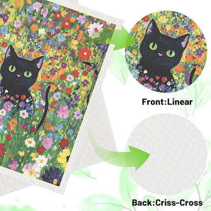 Swedish Dishcloths for Kitchen, 6 Pack Oil Painting Black Cat Reusable Paper Towels Washable, Absorbent Dish Rags for Washing Dishes Housewarming Gifts