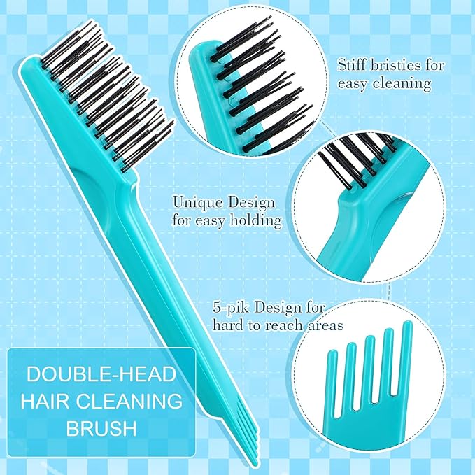 Boao 2 Pieces Hair Brush Cleaning Tool Comb Cleaner Brush Mini Comb Cleaning Hair Remover Tool for Removing Dust Home and Salon Use(Green, Wood Color,Polished Wooden Handle Rake)