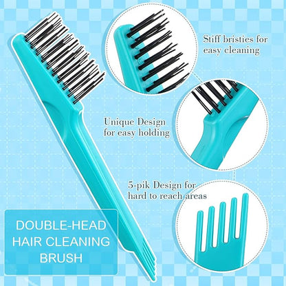 Boao 2 Pieces Hair Brush Cleaning Tool Comb Cleaner Brush Mini Comb Cleaning Hair Remover Tool for Removing Dust Home and Salon Use(Green, Wood Color,Polished Wooden Handle Rake)