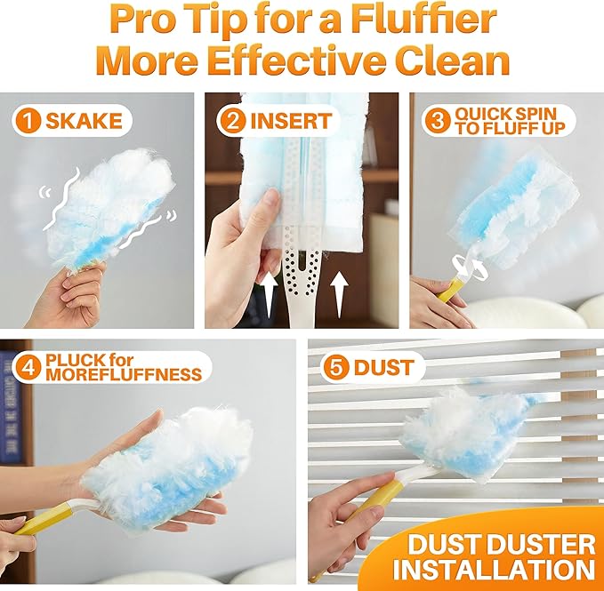 JOYMOOP Disposable Electrostatic Duster for Cleaning, with 1 Handles & 12 Ct Blue Heavy Duty Refills for Swiffer Feather Duster, Household Cleaning Tool for Electronics, Dusting Furniture, Blinds