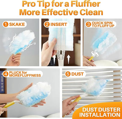 JOYMOOP Disposable Duster for Cleaning, with 1 Handles & 48 Ct Blue Heavy Duty Refills for Swiffer Feather Duster, Household Cleaning Tool for Electronics, Dusting Furniture, Blinds, Pet Hair