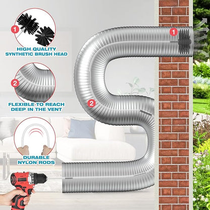 PetOde 41-Feet Dryer Vent Cleaner Kit, Lint Remover，Upgraded Flexible Quick-Snap Brush with Drill Attachment,Extends Up to 41 FEET for Easy Cleaning，Cleaning Tools Use with/Without a Power Drill（New）
