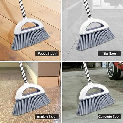 Angle Broom for Hardwood Floors - Soft Bristled Kitchen Broom, Indoor & Office Use (Off White)