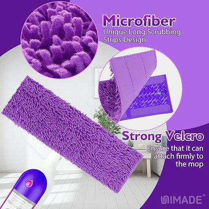 UNIMADE Reusable Mop Pads for Swiffer PowerMop, 8 Pack Microfiber Mop Pad Refill with Scrubber Strips for 13''-15'' SprayMop, Washable Mop Pads Use for Most Floor Types, Designed for Pets - Purple