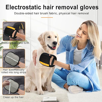 2 Pack Electrostatic Pet Hair Removal Gloves, Upgrade Magic Brush Pet Hair Remover Tool, Washable Reusable Cats and Dogs Grooming Gloves for Laundry, Couch, Car Seat, Furniture