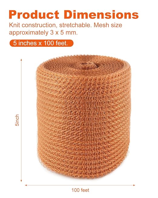 MUZIK Copper Mesh Roll, 5" x 100 ft Pure Copper Wire Mesh, Heavy Duty Rodent & Snake Proof, Rustproof, Easy Cut for Vents, Garden, Weep Holes