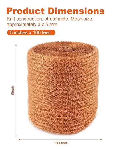 MUZIK Copper Mesh Roll, 5" x 100 ft Pure Copper Wire Mesh, Heavy Duty Rodent & Snake Proof, Rustproof, Easy Cut for Vents, Garden, Weep Holes