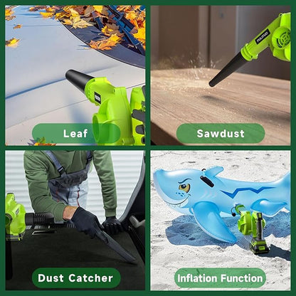 Cordless Leaf Blower with 2 Batteries, Charger & Dust Bag, 2-in-1 20V Cordless Vacuum Cleaner with Self-Locking Switch, Handheld Battery Powered Small Blower for Lawn Care/Dust/Pet Hair/Inflatable Bed