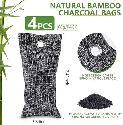 4 Pack Activated Charcoal Odor Absorber, Bamboo Charcoal Air Purifying Bags Odor Eliminator Air Freshener Deodorizer for Shoe, Closet, Car, Basement