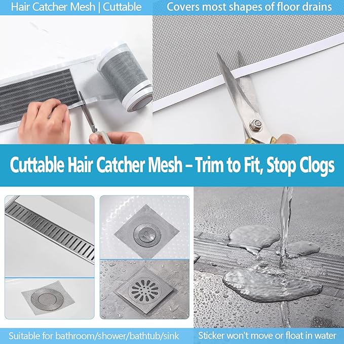 Neodrain 2 PCS Linear Shower Drain Hair Catcher Cutable Disposable Bathroom Drain Sticker，3.54”x32.8FT