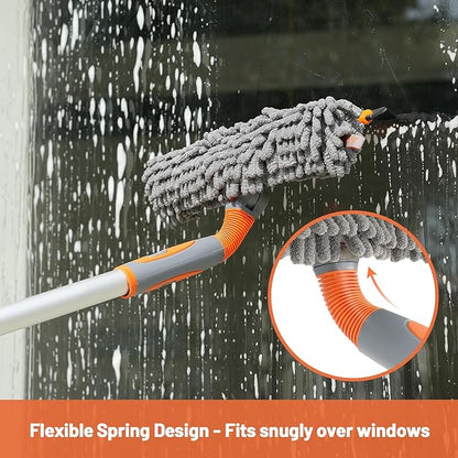 Eazer 2-in-1 Window Cleaner Tool, 64'' Window Squeegee for Home, Window Cleaning Squeegee Kit with Telescopic Pole, Window Washing Kit with Rotatable Bendable Head(Threaded + Telescopic) - EAW01