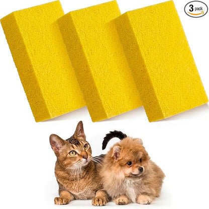 3 Pack Pet Hair Remover Sponge Cat and Dog Hair Sponge Rubber Pet Fur Lifter Removal Tool, Remove from Furniture, Carpet, Bedding, Clothing, 6.26 x 3.28 x 1.89 Inch (Yellow)