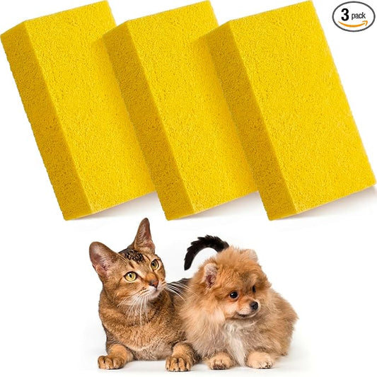 3 Pack Pet Hair Remover Sponge Cat and Dog Hair Sponge Rubber Pet Fur Lifter Removal Tool, Remove from Furniture, Carpet, Bedding, Clothing, 6.26 x 3.28 x 1.89 Inch (Yellow)