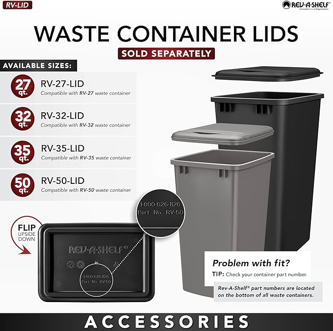 Rev-A-Shelf Top Mount Single Pullout Under Cabinet 35 Quart Kitchen Trash Can w/Storage & Reduced Depth, 150 Pound Rated Full-Extension Slides, 4WCTM-1816DM-1