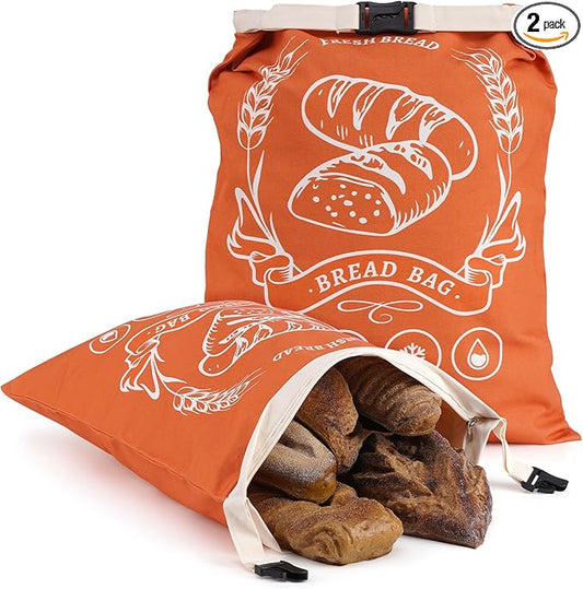 2 Pack Beeswax Bread Bags with Zipper, XL(13x17in) Sourdough Bread Storage for Homemade, Freezer Storage Bag to Keep Fresh, Cotton Beeswax Container, Baguette Bag with Liner, Kitchen Baking (Orange)