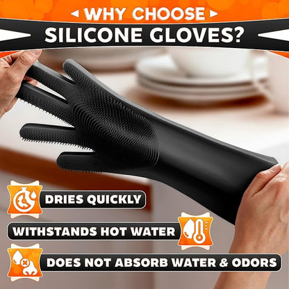 ALPENKOK Silicone Dishwashing Gloves with Scrubber – Non-Slip Silicone Gloves wor Washing Dishes | Household Use