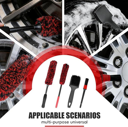 4PCS Wheel Brush Kit for Cleaning Wheels and Tires, Wheel Cleaner Brush, Detail Brush, Heavy-Duty Stiff-Bristle Brush, Tire Cleaning Brush Suitable for Trucks, Cars, RVs