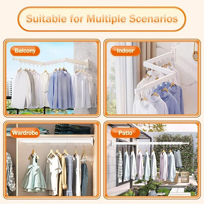 ZdwCyl Clothes Drying Rack Wall Mounted,Drying Rack Clothing,Clothes Hanging Rack,Retractable,Collapsible(Tri-Fold), White Color(Ring)