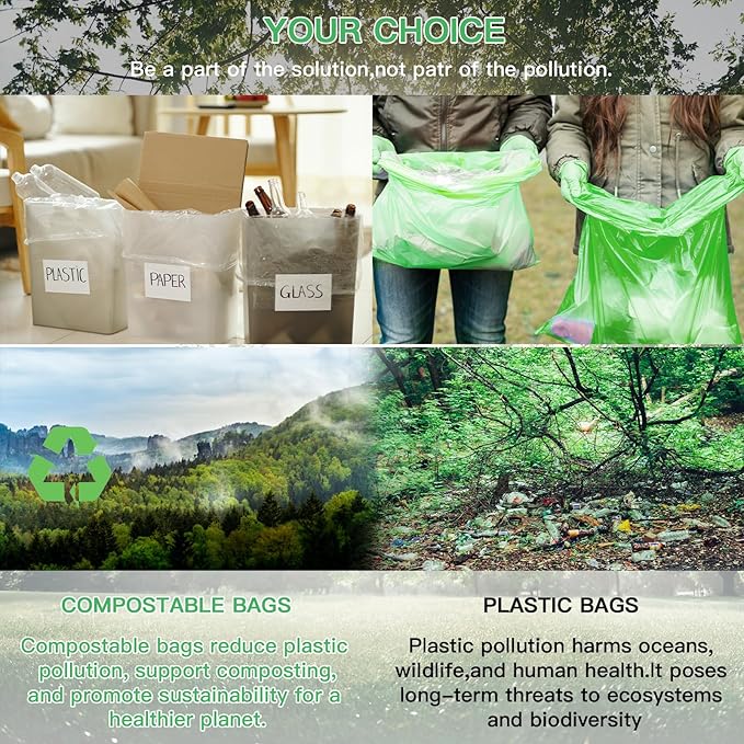 5 Gallon Biodegradable Garbage Bags - Inwaysin 100 Count Unscented Compostable Trash Bags Leakproof & Tear Resistant Wastebasket Liners Fit for Kitchen Pet or Diaper Pail, 5 Rolls, Clear Green