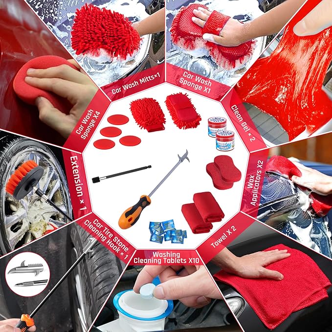 55PCS Car Detailing Kit Interior Cleaner with High Power Handheld Vacuum, Car Detailing Brush Set, Car Cleaning Kit, Drill Brush Set, Car Cleaning Tools Brushes for Interior, Exterior, Wheels