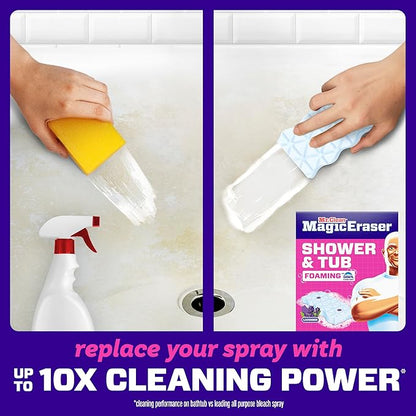 Mr. Clean Magic Eraser Sponge, Bathroom, Shower, Tub Cleaner, Soap Scum Remover, Bathroom Cleaning Supplies, Dawn Cleaning Power with Lavender Scent, Shower & Tub, 8ct
