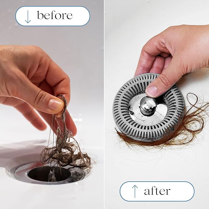 Hair Catcher for Shower Drain & Bathtub – TubRing Pop-Up Drain Protector & Strainer, Reusable Silicone Stopper for Bathroom Clog Prevention, Fits 1.85"–2.16" Drains | Gray