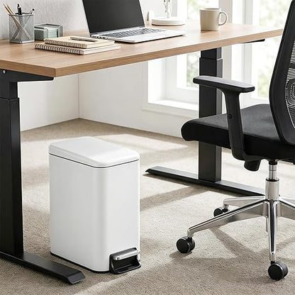 Small Bathroom Trash Can w/Lid Soft Close, 6 Liter/1.6 Gallon Stainless Steel Garbage Can w/Inner Bucket, Trash Bin Waste Basket for Kitchen, Bedroom, Living Room, Office, Toilet, White