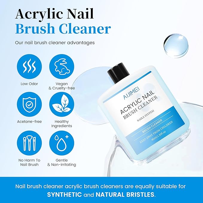 40ml Nail Brushs Cleaner Easy to Clean Brushes Professional Nail Brush Cleaner for Gel and Acrylic Nail Brush Cleaning or Home Nail Salons (1pcs)