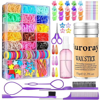 Hair Accessories for Girls, 1698 Pcs Hair Rubber Bands with Elastic Hair Ties Hair Clips Hair Wax Stick Spray Bottle Hair Styling Tools