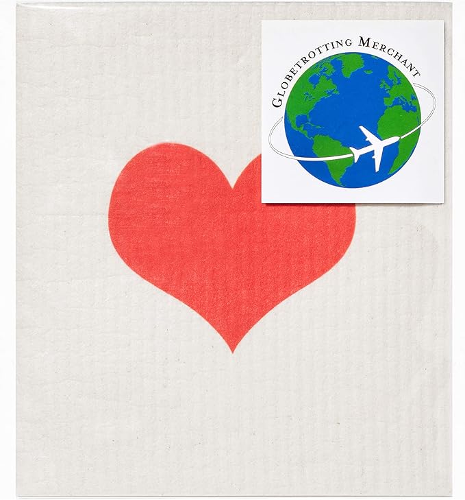 Swedish Dishcloths 2-Pack - Super Absorbent Reusable Cellulose Sponge Cloths, Eco-Friendly Kitchen Cleaning Towels, Machine Washable, Red Heart Design, 7.87"x6.88"