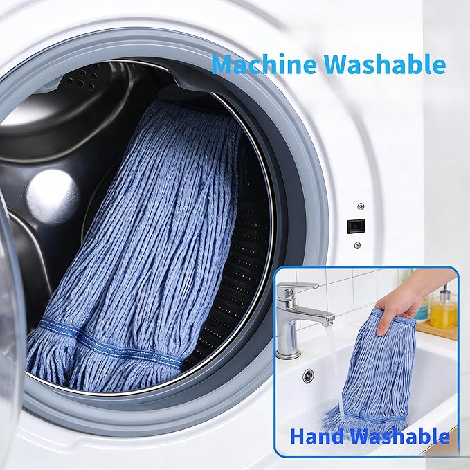 Commercial Mop Head Replacement 6 Pack, Heavy Duty Cotton Mop Heads, Super Absorbent & Washable Floor Cleaning Mop Refills for Cleaning Services, Offices & Home Use