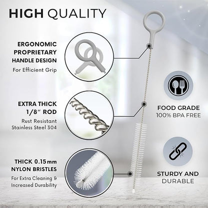 Buenalife Heavy Duty Cleaning Brushes Set of 4 - Extra Long Straw Cleaners for Metal and Plastic Reusable Drinking Straws, to Clean Small Spaces, Sippy Cups, Water Bottles - Sturdy Hard Brush Bristles