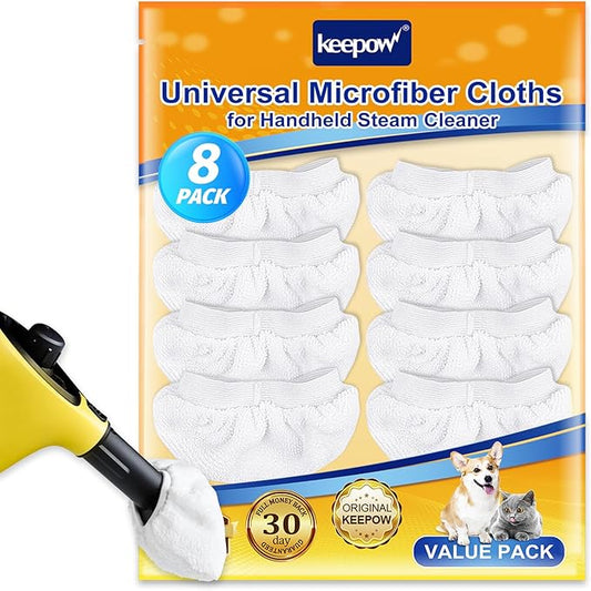 KEEPOW Universal Microfiber Cloths for Handheld Steam Cleaner Attachments Compatible with Bissell Steam Shot, Wagner spraytech, McCulloch, Comforday, PurSteam Steamer Cloth Accessories Pads, 8 Pack