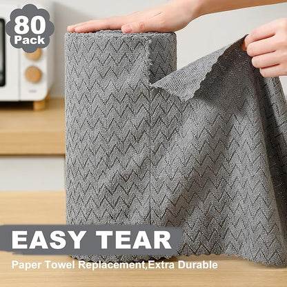 80 Pack Microfiber Cleaning Cloth Roll Reusable Paper Towels 12"x12" Tear Away Cloth,Absorbent Dish Rags for House Kitchen,Wash Cloths,Lint Free Rags for Window Cars Cleaning Supplies