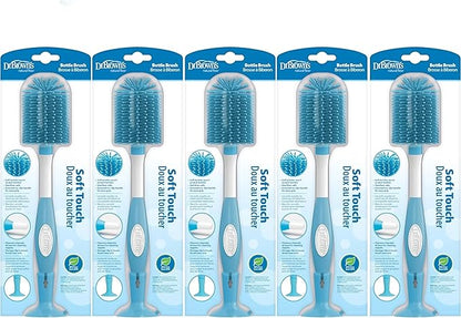 Dr. Brown's Soft Touch No Scratch Baby Bottle Cleaning Brush, Nipple Cleaner & Suction Cup Base for Easy Storage, BPA Free, Blue (Pack of 5)