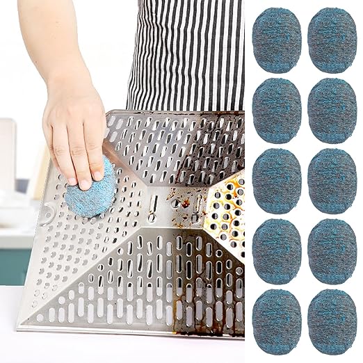 10 PK Steel Wool Soap Pads - Metal Scouring Cleaning Pads for Dishes, Pots, Pans, and Ovens - Pre-Soaped scrubbing Pad for Easy Cleaning of Dishes, Pans, Ovens and Pots (Blue, 8x6x2cm)