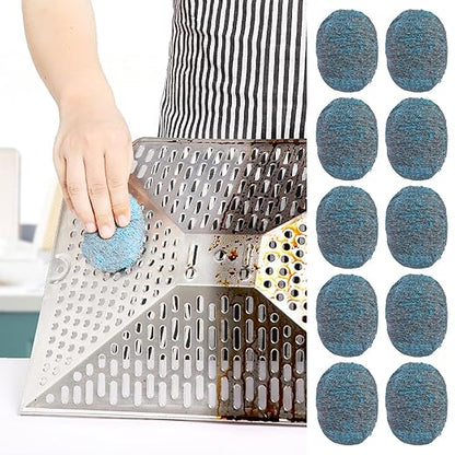 10 PK Steel Wool Soap Pads - Metal Scouring Cleaning Pads for Dishes, Pots, Pans, and Ovens - Pre-Soaped scrubbing Pad for Easy Cleaning of Dishes, Pans, Ovens and Pots (Blue, 8x6x2cm)