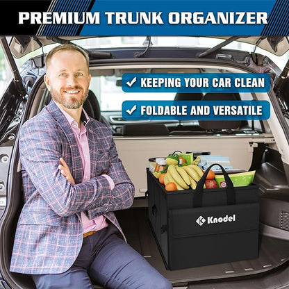 K KNODEL Car Trunk Organizer with Lid, Collapsible Car Trunk Storage Organizer, Car Organizer and Storage for SUV, Truck, Sedan (Medium, Black)