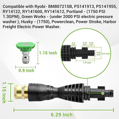 FIXFANS Pressure Washer Gun Adapter with 1/4” Quick Connector, 6 Inch Power Washer Wand Replacement Kit 5 Spray Nozzles and 1 Tips Holder- Compatible with Some Ryobi, Portland, Husky Pressure Washers