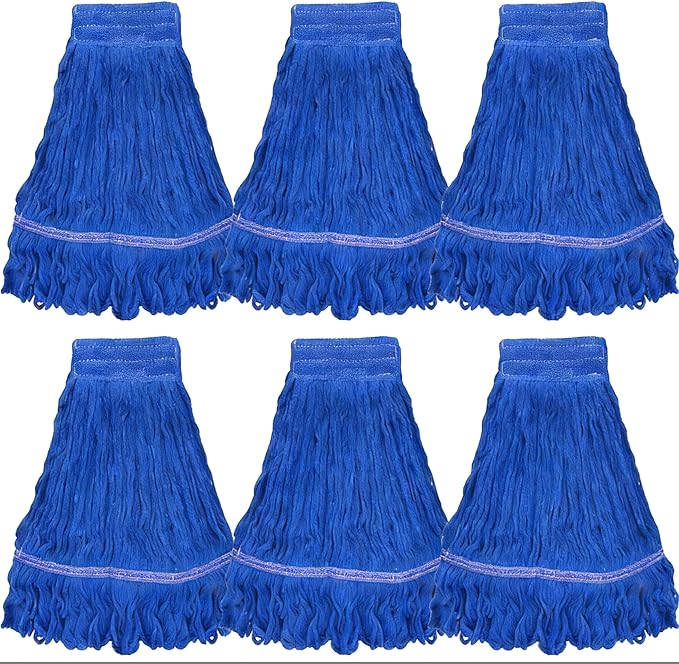 Commercial Mop Head Replacement 6 Pack, Heavy Duty Cotton Mop Heads, Super Absorbent & Washable Floor Cleaning Mop Refills for Cleaning Services, Offices & Home Use