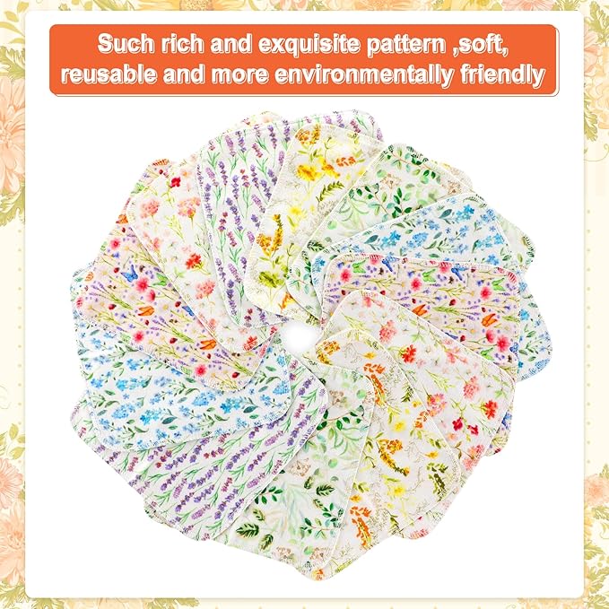 Kinlop 24 Pcs Summer Lunchbox Cloth Napkins Bulk Reusable 2 Ply 8" x 8" Cotton Paper Towels Floral Style Flannel Wipes Washable Sturdy Absorbent Cloth Placemats for Dining Home Party