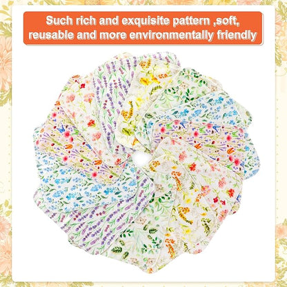 Kinlop 24 Pcs Summer Lunchbox Cloth Napkins Bulk Reusable 2 Ply 8" x 8" Cotton Paper Towels Floral Style Flannel Wipes Washable Sturdy Absorbent Cloth Placemats for Dining Home Party