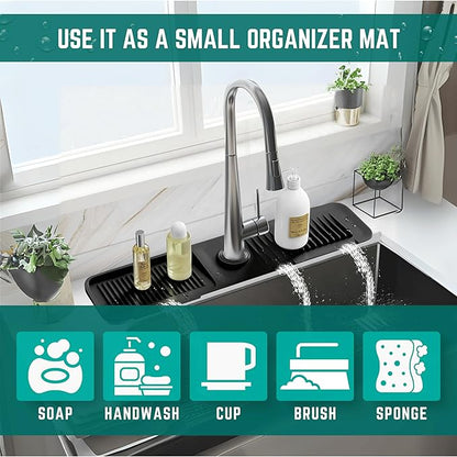 Faucet Mat for Kitchen Sink - Kitchen Sink Splash Guard with FREE Rubber Drain Insert - 18 Inch Faucet Guard Draining Mat, Faucet Mat Dish Soap Holder